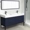 Modern Double Bathroom Vanity, Blue, 56