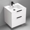 White Vanity, Wall Mounted, Modern, 24