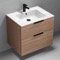 Wall Mounted Bathroom Vanity, Modern, Walnut, 28