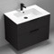 Wall Mounted Black Bathroom Vanity, Modern, 32