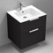 Wall Mounted Black Bathroom Vanity, Modern, 24