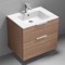 Wall Mounted Bathroom Vanity, Modern, Walnut, 28
