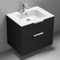 Wall Mounted Black Bathroom Vanity, Modern, 28