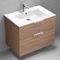 Wall Mounted Bathroom Vanity, Modern, Walnut, 32