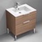 Walnut Free Standing Bathroom Vanity, Modern, Chrome Handles, 28