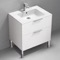 Free Standing Bathroom Vanity, Modern, Chrome Handles, 28