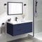 Blue Wall Mounted Bathroom Vanity, Modern, 36