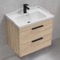 Wall Mounted Bathroom Vanity, Brown Oak, 26