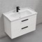 Floating Bathroom Vanity, Glossy White, 32