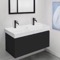 Double Floating Black Bathroom Vanity, Modern, 40