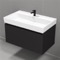 Black Floating Bathroom Vanity, Modern, 32