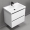 White Wall Mounted Small Bathroom Vanity, Modern, 26
