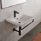 Square Wall Mounted Ceramic Sink With Matte Black Towel Bar