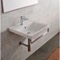 Square Wall Mounted Ceramic Sink With Polished Chrome Towel Bar