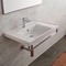 Rectangular Wall Mounted Ceramic Sink With Polished Chrome Towel Bar