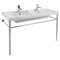 Double Basin Ceramic Console Sink and Polished Chrome Stand, 48