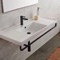 Rectangular Wall Mounted Ceramic Sink With Matte Black Towel Bar