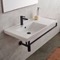 Rectangular Wall Mounted Ceramic Sink With Black Towel Bar