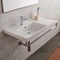 Rectangular Wall Mounted Ceramic Sink With Polished Chrome Towel Bar