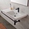 Rectangular Wall Mounted Ceramic Sink With Black Towel Bar