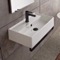 Rectangular Wall Mounted Ceramic Sink With Black Towel Bar