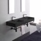 Double Matte Black Wall Mounted Ceramic Sink With Matte Black Towel Bar