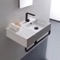 Rectangular Ceramic Wall Mounted Sink, Black Towel Bar Included