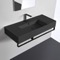 Matte Black Ceramic Wall Mounted Sink With Matte Black Towel Bar