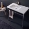 Rectangular Ceramic Console Sink and Polished Chrome Stand, 32