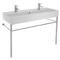 Large Double Ceramic Console Sink and Polished Chrome Stand, 48