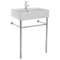 Rectangular Ceramic Console Sink and Polished Chrome Stand, 24