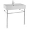 Rectangular Ceramic Console Sink and Polished Chrome Stand, 32