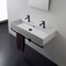 Wall Mounted Double Ceramic Sink With Matte Black Towel Bar