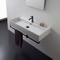 Rectangular Wall Mounted Ceramic Sink With Matte Black Towel Bar