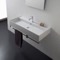 Rectangular Wall Mounted Ceramic Sink With Polished Chrome Towel Bar