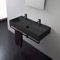 Double Matte Black Wall Mounted Ceramic Sink With Matte Black Towel Bar