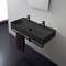 Double Black Wall Mounted Ceramic Sink With Black Towel Bar