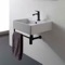 Square Wall Mounted Ceramic Sink With Matte Black Towel Bar