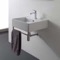 Square Wall Mounted Ceramic Sink With Polished Chrome Towel Bar