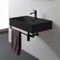 Matte Black Ceramic Wall Mounted Sink With Matte Black Towel Bar