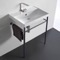Rectangular Ceramic Console Sink and Polished Chrome Stand, 24