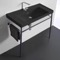 Matte Black Ceramic Console Sink and Polished Chrome Stand, 36