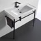 Rectangular Ceramic Console Sink and Matte Black Stand, 36