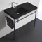 Matte Black Ceramic Console Sink and Polished Chrome Stand, 36