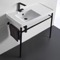 Rectangular Ceramic Console Sink and Matte Black Stand