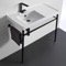 Rectangular Ceramic Console Sink and Matte Black Stand, 36