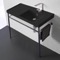 Matte Black Ceramic Console Sink and Polished Chrome Stand, 36