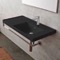 Wall Mounted Matte Black Ceramic Sink With Polished Chrome Towel Bar