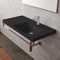 Wall Mounted Black Ceramic Sink With Polished Chrome Towel Bar
