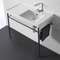Rectangular Ceramic Console Sink and Polished Chrome Stand